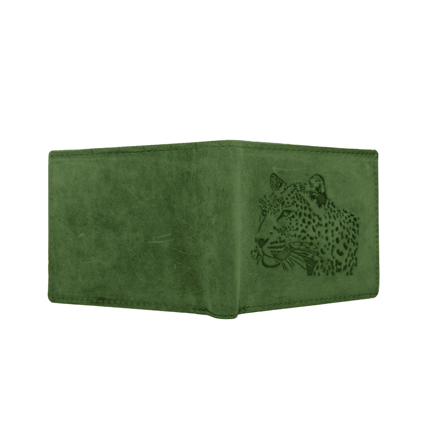 BOSHEK Green Leopard Embossed Design Hunter Leather Wallet FW253