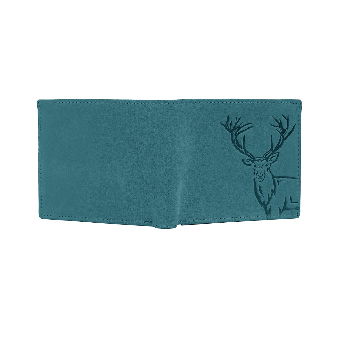 OMAX Aqua Blue Elk Embossed Design Genuine Leather Mens Wallet with Free Rakhi for Brother RBFW253