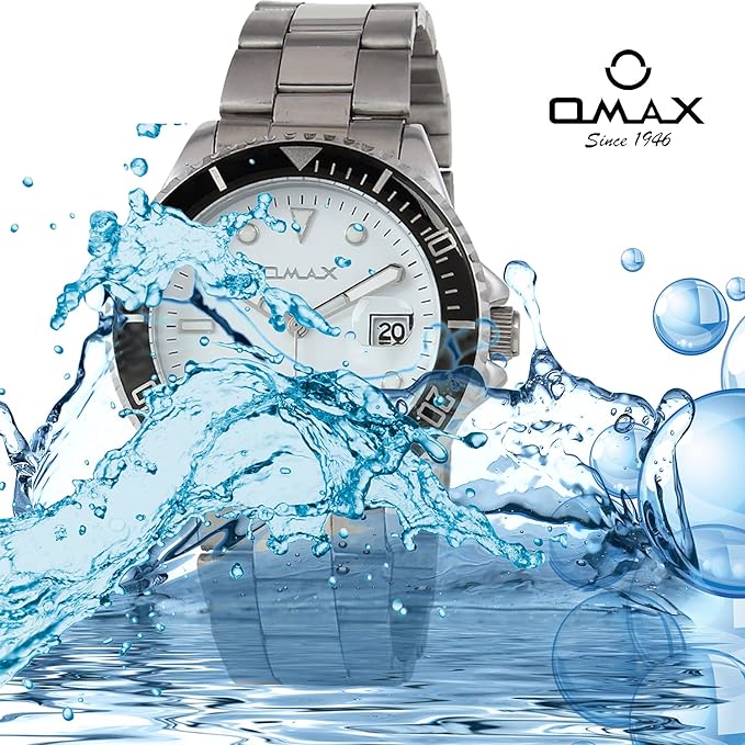 OMAX Analog White Dial Men's Watch (White Dial Silver Stainless Steel Bracelet Chain) with Magnifying Glass Window SS201
