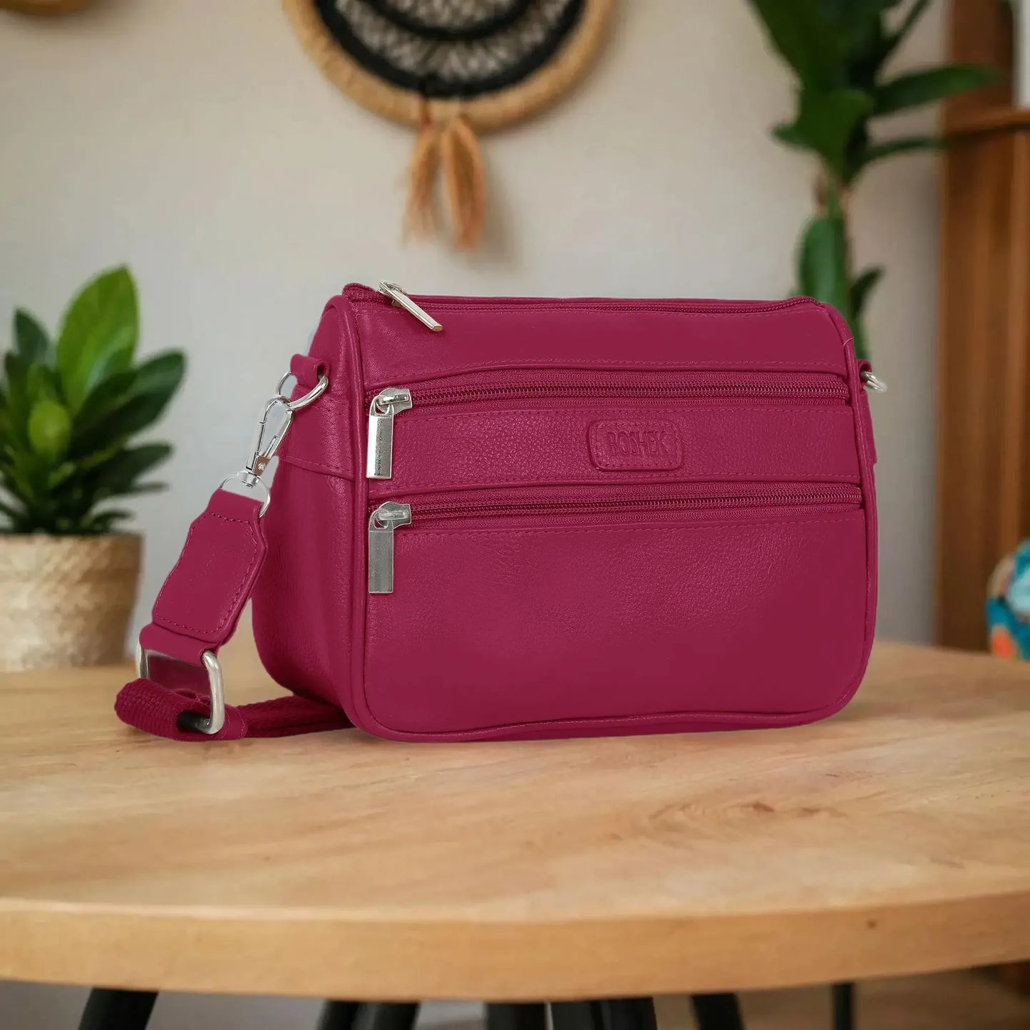 Boshek Maroon Color Genuine Leather Mini Sling Cross Body Bag FL65