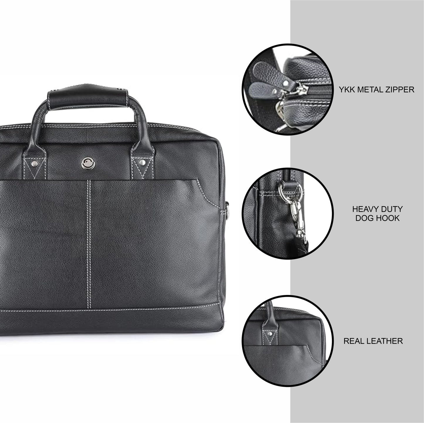 Omax Black Genuine Real Leather Laptop Messenger Bag for Men and Women LTHRMSN58