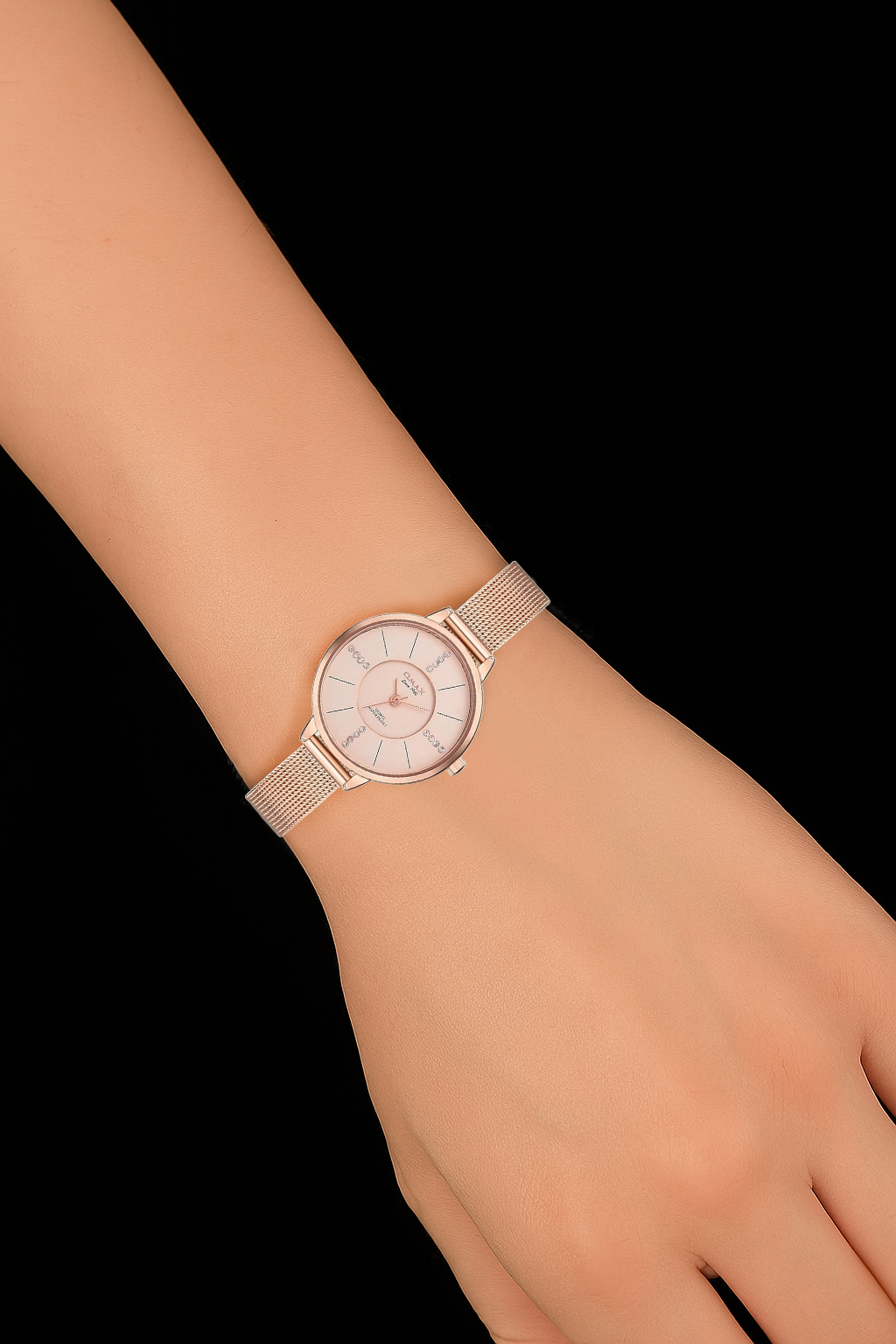 Omax Rose Gold Dial Stainless Steel Mesh Band Watch for Women 00FMB002600F
