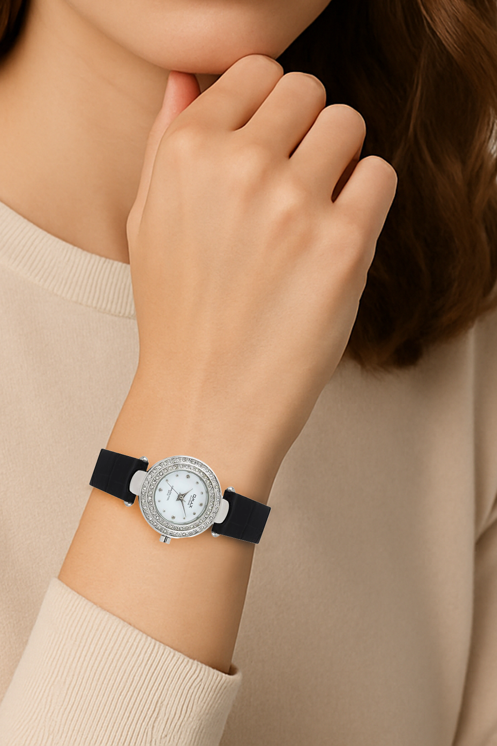Omax White Dial Black Leather Strap analog Watch for Women-LS131