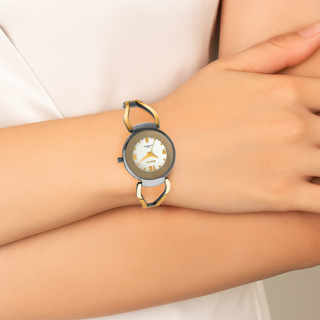 Omax White Dial Gold and Silver Designer Watch for Women LS283