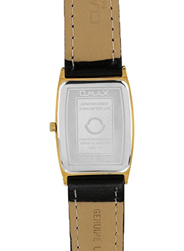 Omax Silver Rectangle Dial with Black Genuine Leather Strap Date Display Watch for Men BGS175Q001