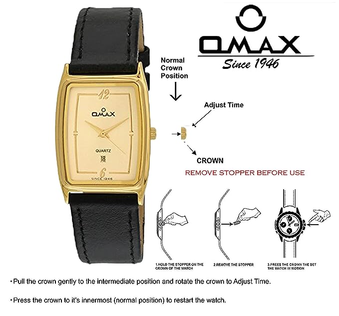 Omax Silver Rectangle Dial with Black Genuine Leather Strap Date Display Watch for Men BGS175Q001