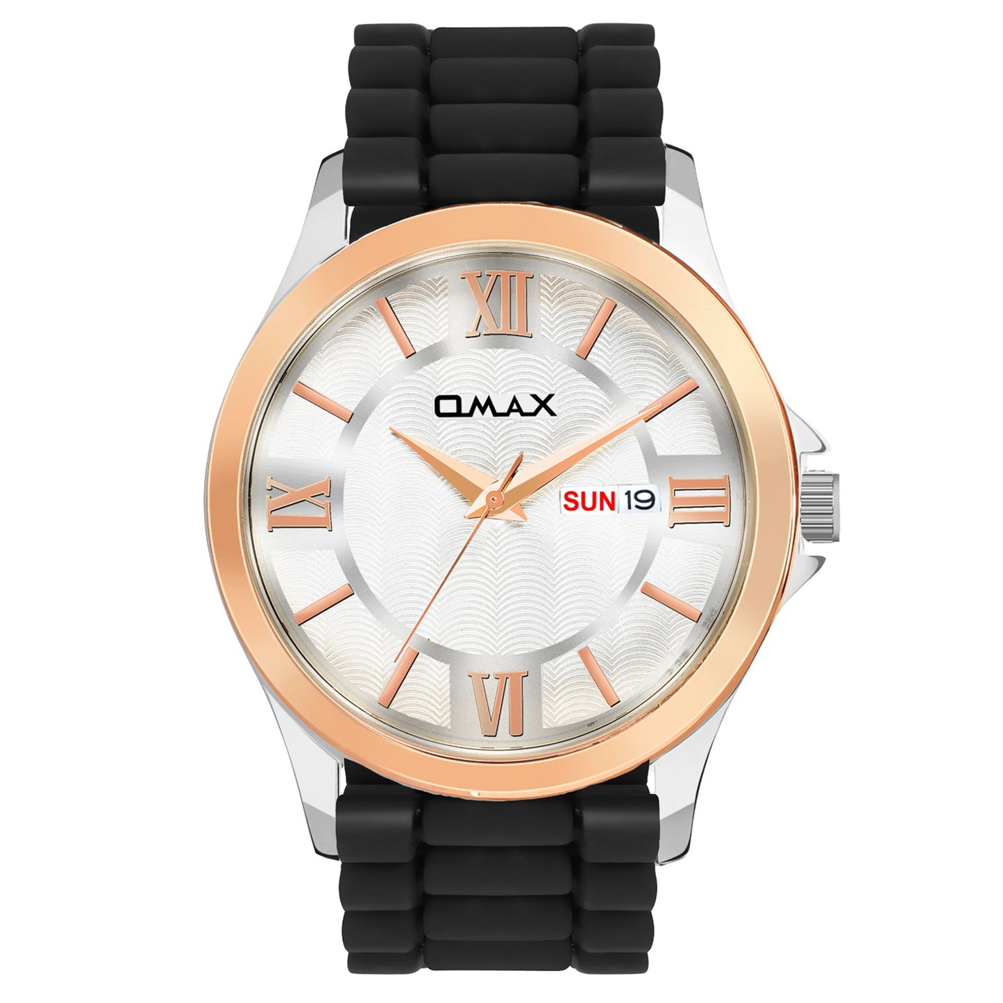 Omax Rose Gold Dial With Black Soft Silicone Strap Watch for Mens