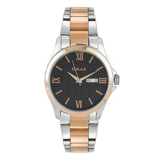 OMAX ROSEGOLD SILVER CHAIN BLACK LADIES WATCH