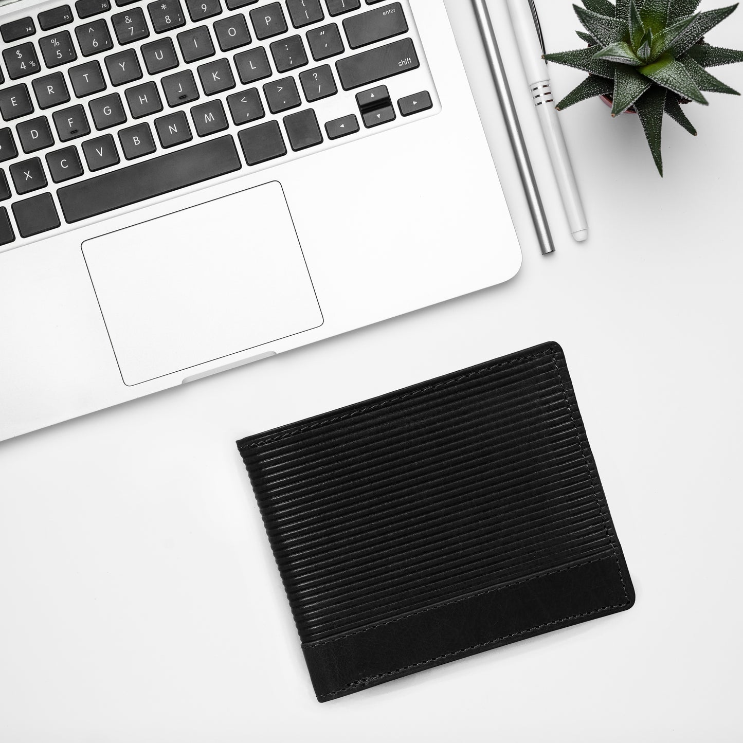 BOSHEK Black Twill Embossed Textured Genuine Leather Men's Wallet BW255A