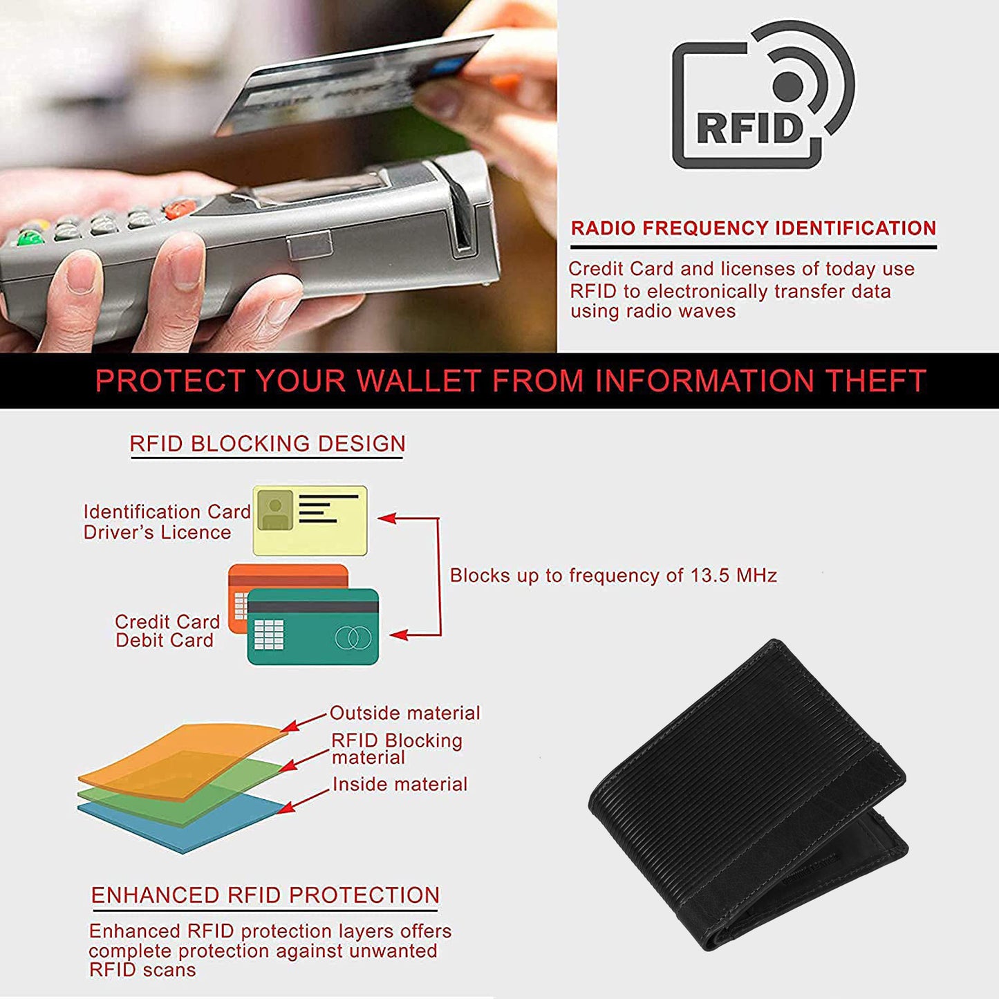 BOSHEK Black Twill Embossed Textured Genuine Leather Men's Wallet BW255B