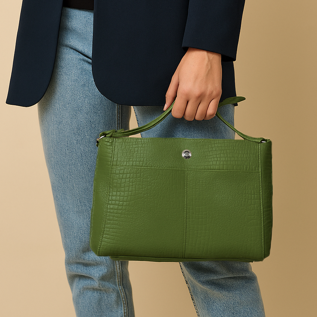 Omax Olive Green Genuine Leather Croco Stylish Shoulder, Laptop Handbag for Women LTHRL3