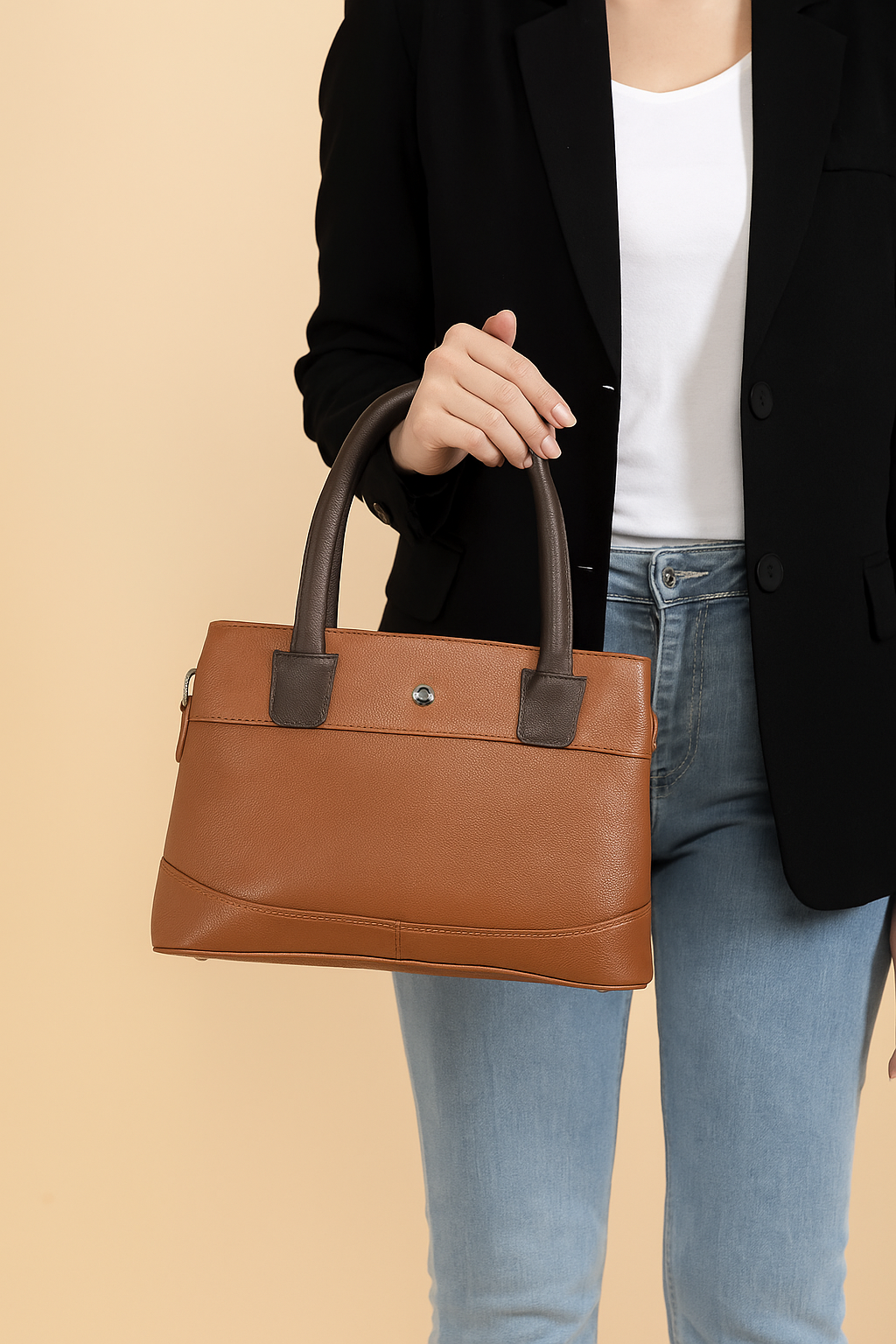 Omax Tan Solid Genuine Leather Stylish Double compartment Shoulder, tote Handbag for Women LTHRL4