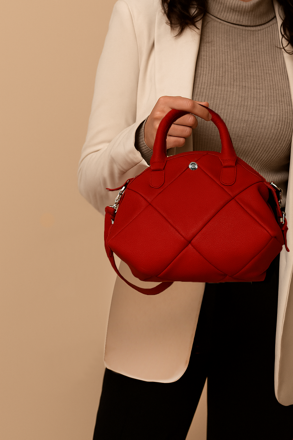 Omax Red Full Grain Genuine Leather Unique Football Style Handbag for Women LTHRL1