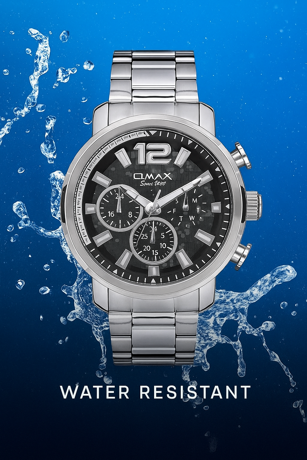 OMAX Analog Multifunction Black Dial Silver Stainless Steel bracelet Men’s Watch -GX16P26I
