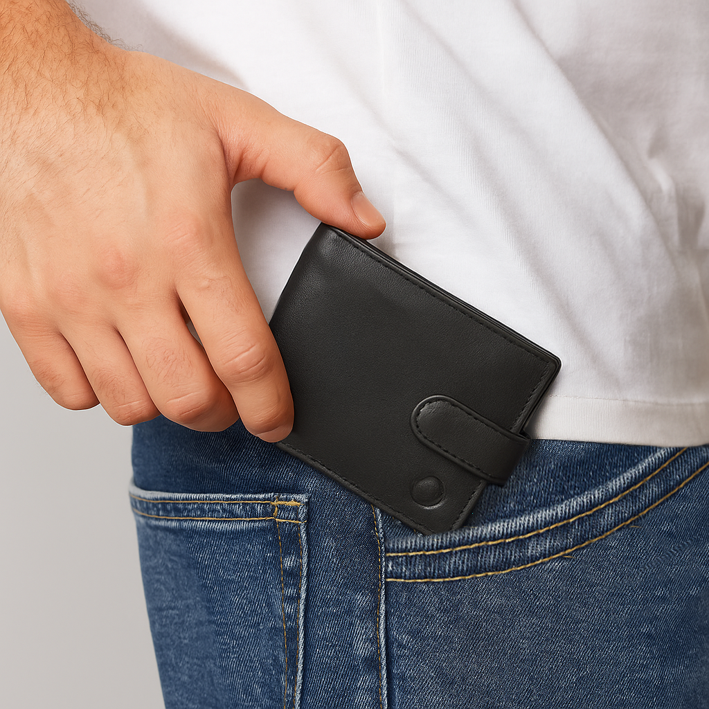 OMAX Black Loop Closure Soft Genuine Leather Men's Wallet BW256