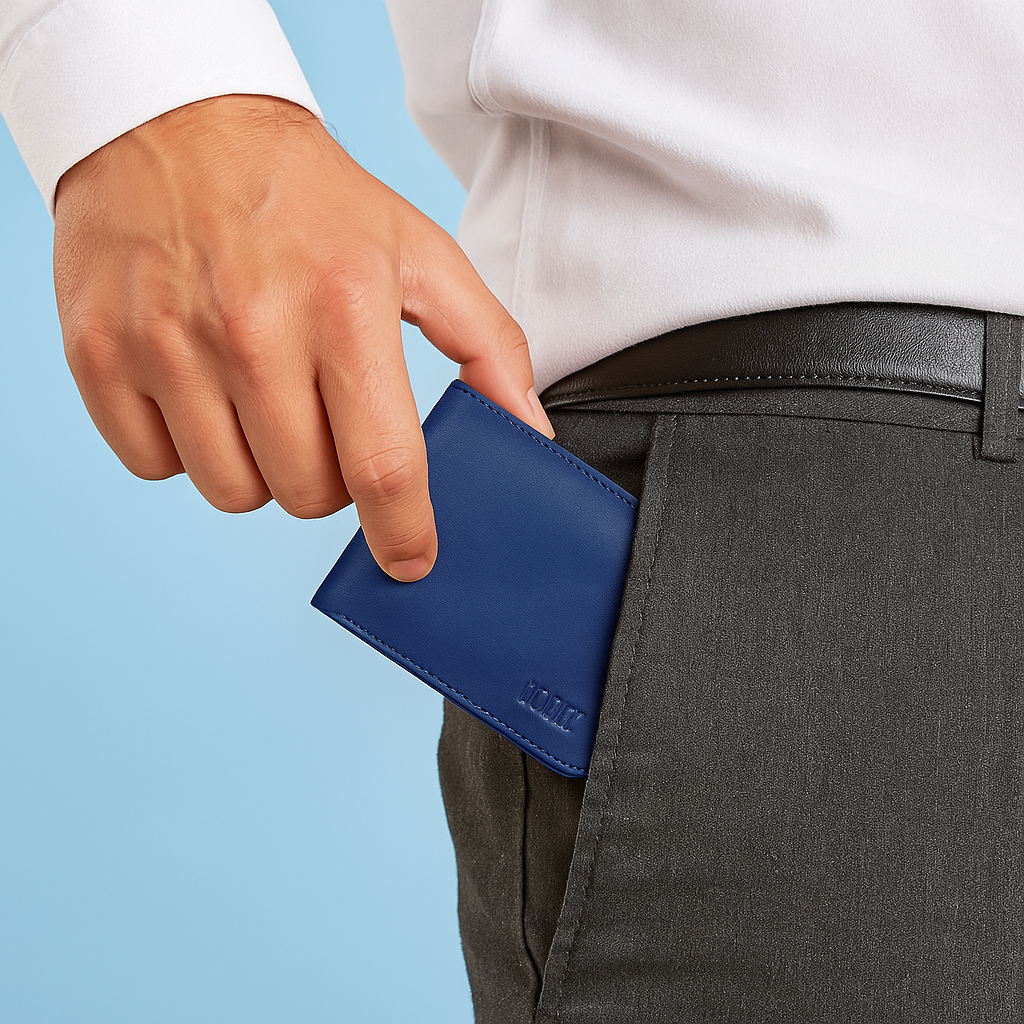 BOSHEK Blue Super Slim Feather weight Leather Men's Wallet FW22