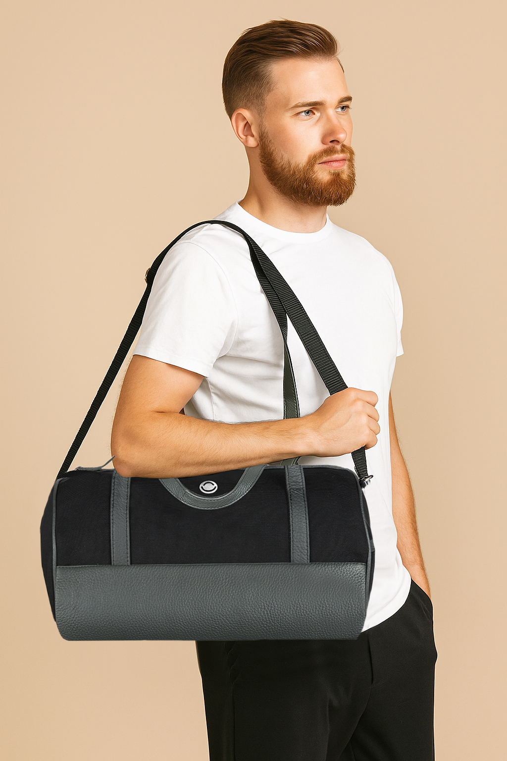 OMAX Leather and Canvas Gym Duffel Sports Bag for Men and Women-BR13