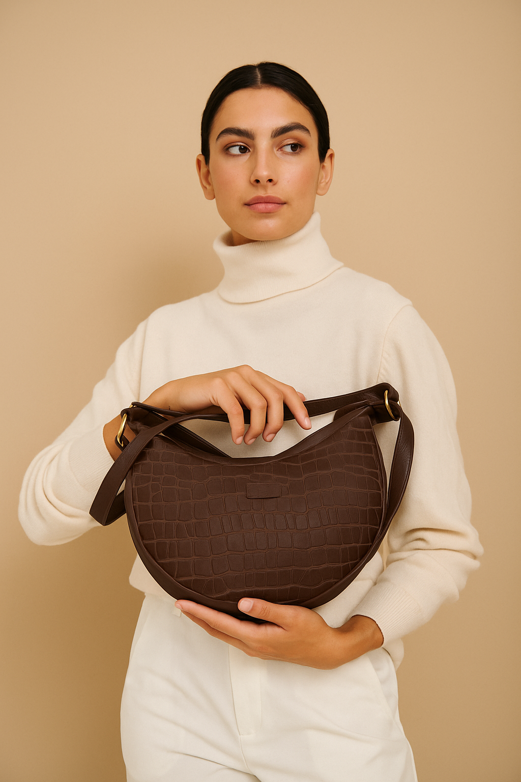Omax Brown Halfmoon Design Genuine Leather Sling Bag LTHRL5