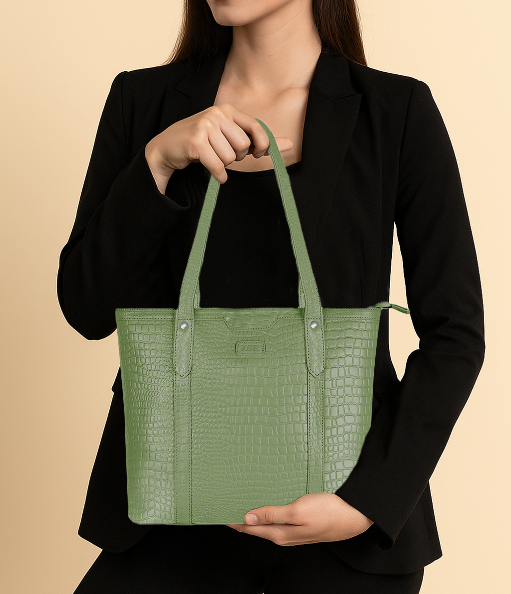 Boshek Olive Stylish Real Leather Tote Shoulder Handbag for Women-FL32