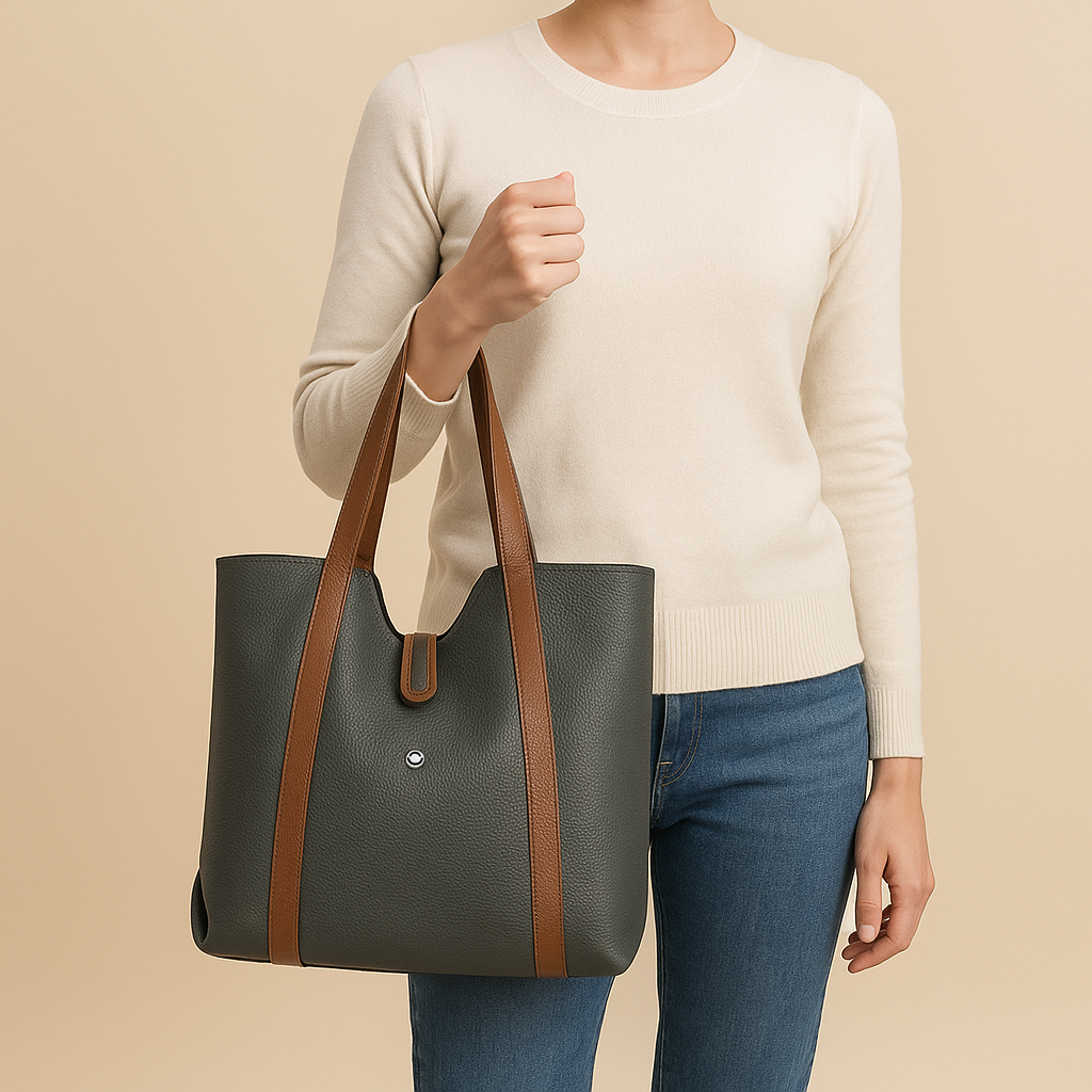 Omax Black Full Grain Genuine Leather Tote Shoulder Bag for Women FL19