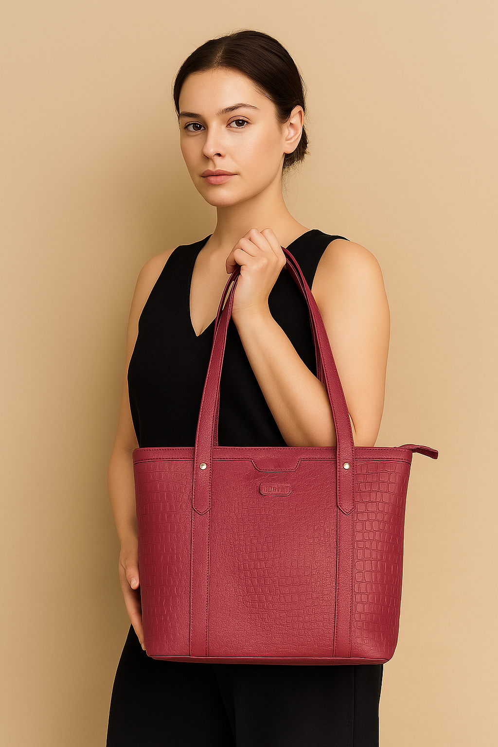 Boshek Maroon Stylish Maroon Real Leather Tote Shoulder Handbag for Women-FL32