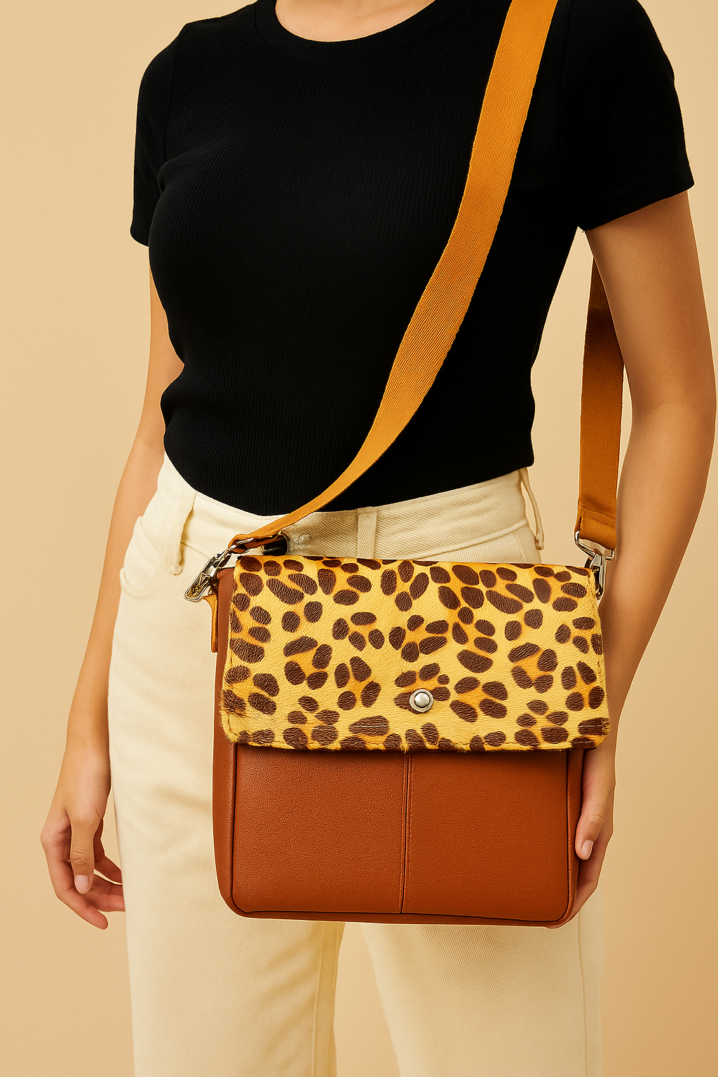 Omax Leopard Printed Genuine Leather Sling, Cross Body Bag for Women-FL57
