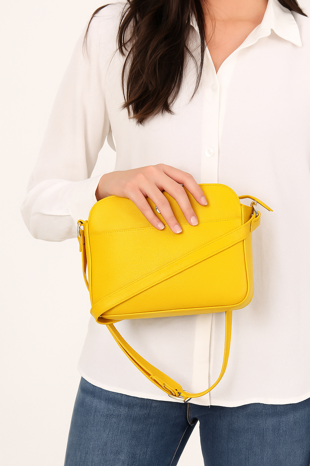 Omax Yellow Color Genuine Leather Mini Satchel Handbag for Women FL21