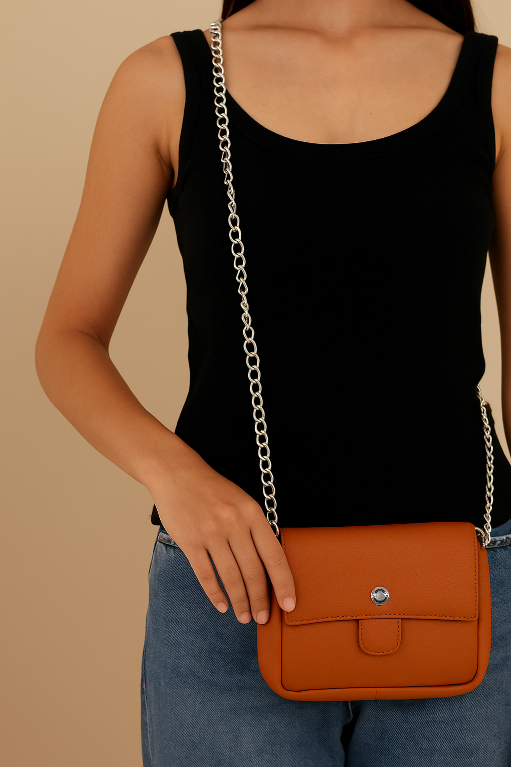 Omax Tan Geniune Leather Women Fashion Mini Shoulder Bag FL53