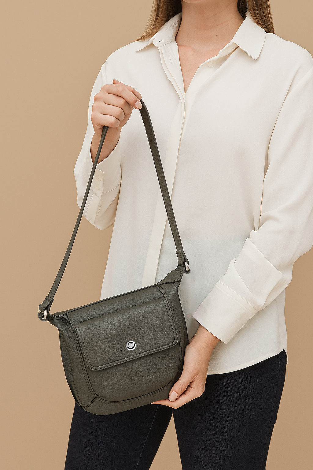 OMAX Brown Full Grain Genuine Leather Cross Shoulder Bag Female Casual Saddle Bags Large Capacity Travel Bags Ladies Simple Shoulder Crossbody Bag Purses for Women FL12