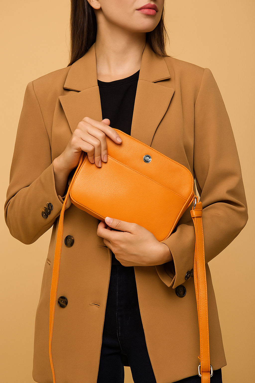 Omax Orange Color Genuine Leather Mini Satchel Handbag for Women FL21