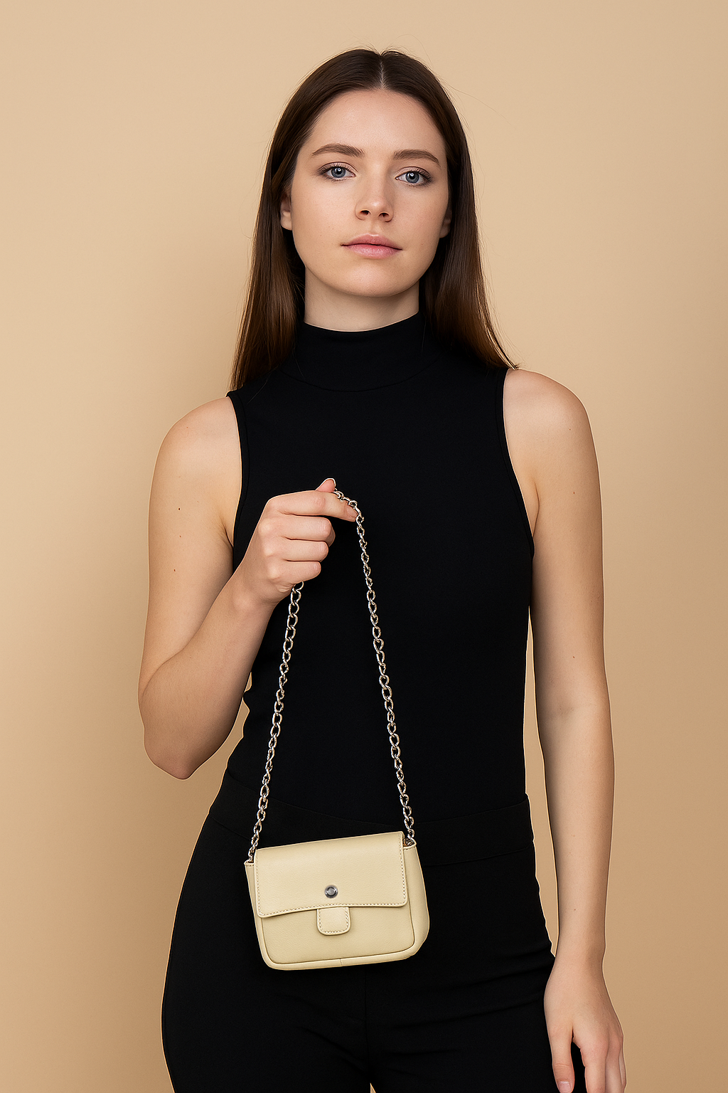Omax Beige Geniune Leather Women Fashion Mini Shoulder Bag FL53