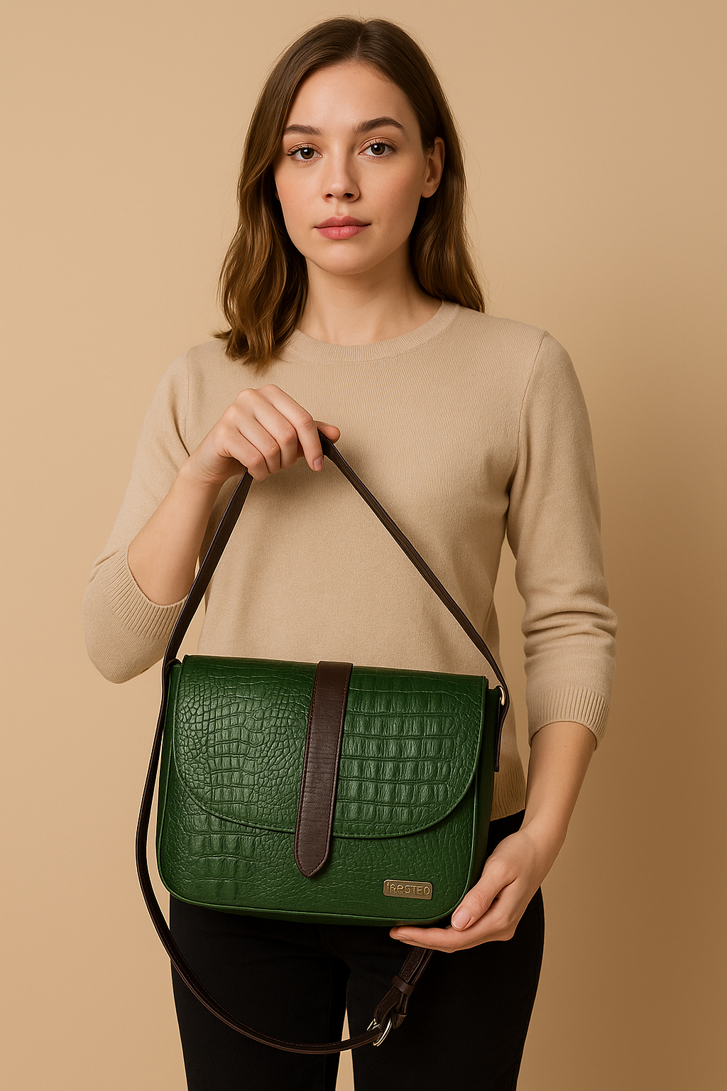 OMAX Chic and Stylish Croco Print Genuine Leather Handbag