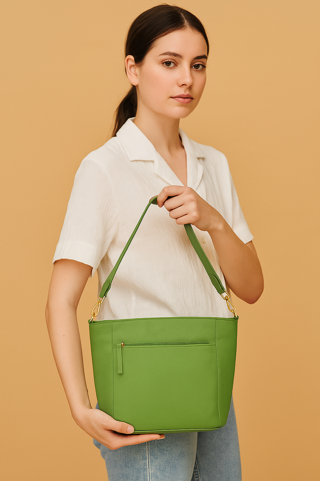 Omax Olive Soft Genuine Leather with Premium Accessories Handbags & Shoulder Bags for Women LTHRL2