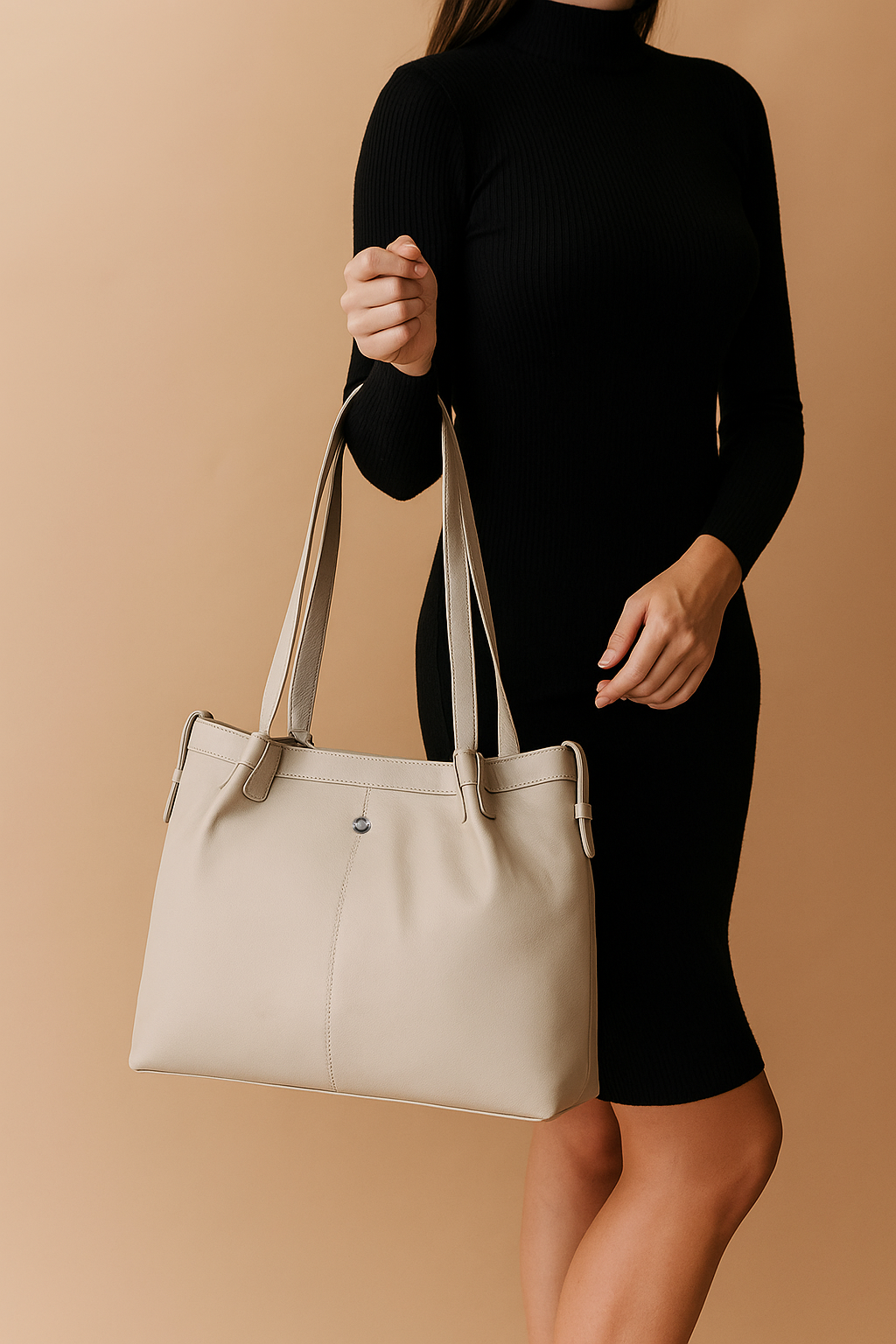 Omax Beige Genuine Leather Shoulder Handbag for Women FL33