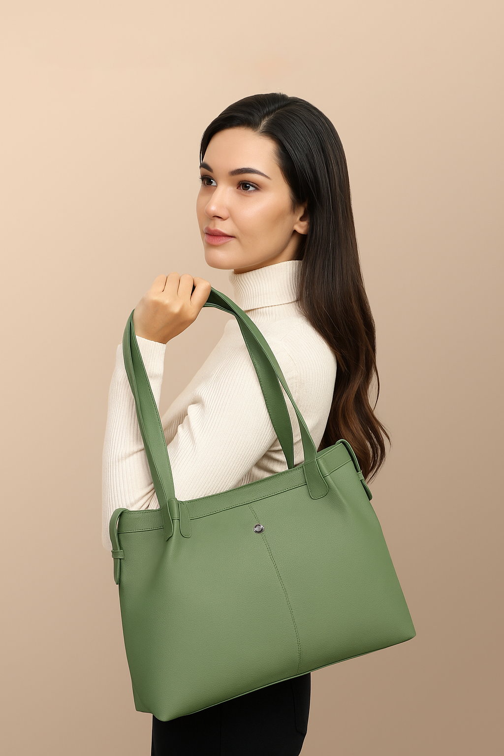 Omax Olive Green Genuine Leather Shoulder Handbag for Women FL33