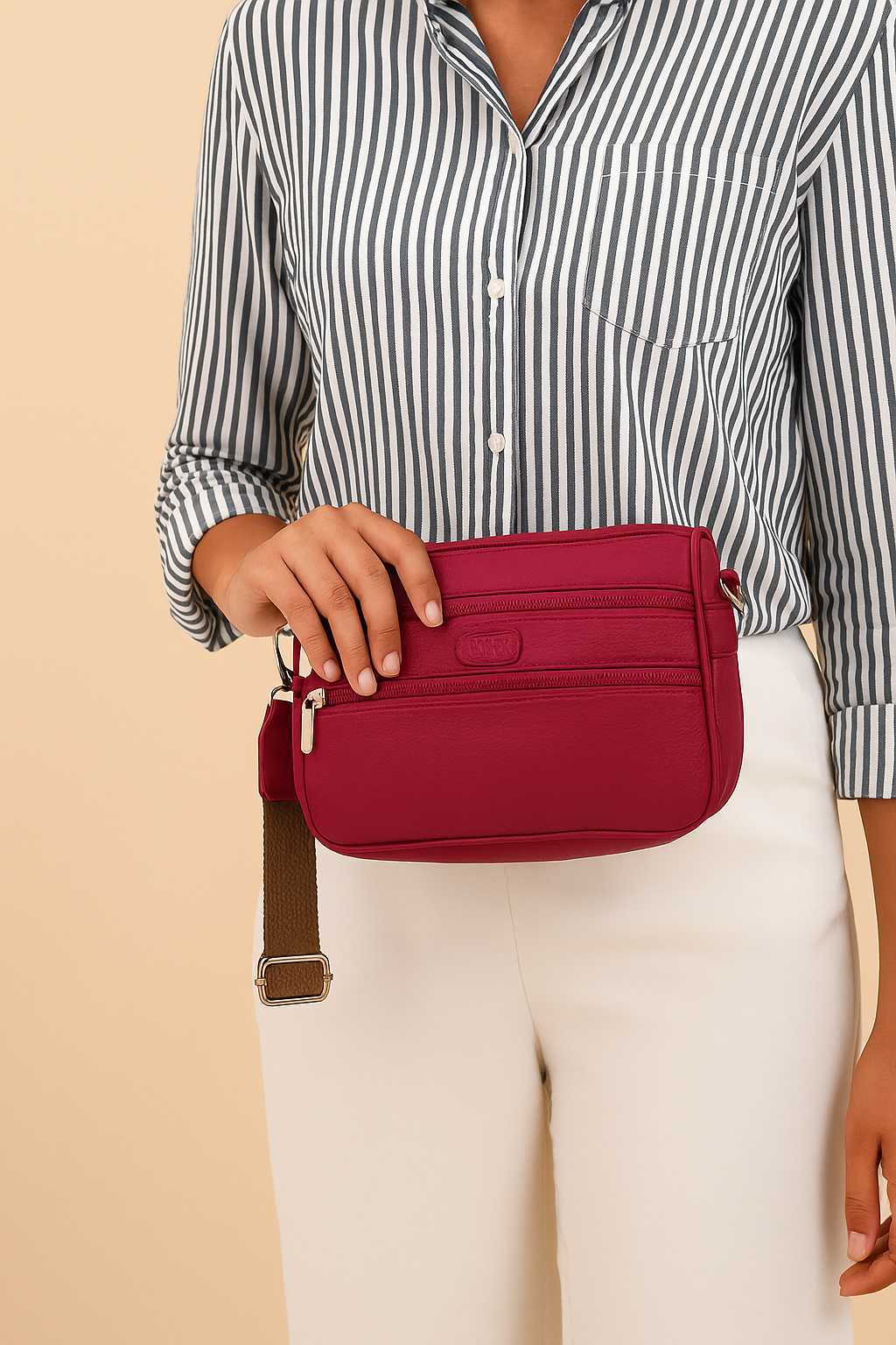 Boshek Maroon Color Genuine Leather Mini Sling Cross Body Bag FL65