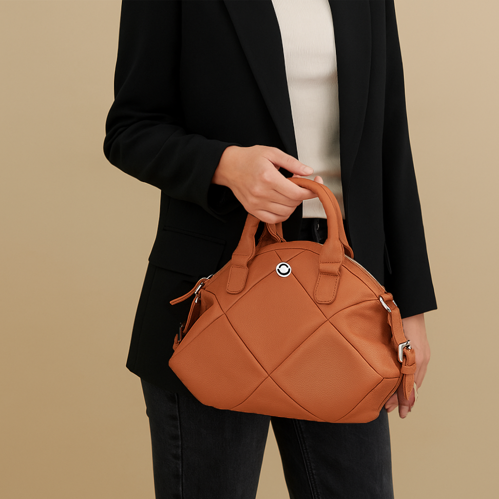 Omax Tan Full Grain Genuine Leather Unique Football Style Handbag for Women LTHRL1