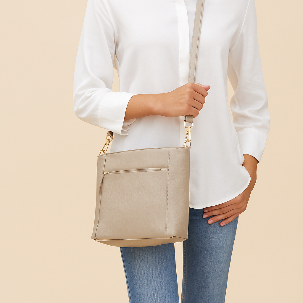 Omax Beige Soft Genuine Leather with Premium Accessories Handbags & Shoulder Bags for Women LTHRL2