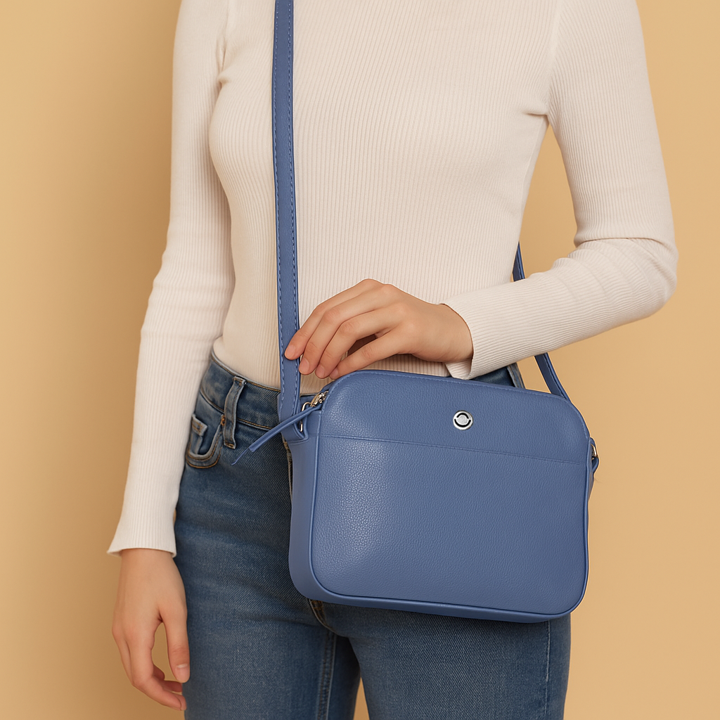 Omax Blue Color Genuine Leather Mini Satchel Handbag for Women FL21