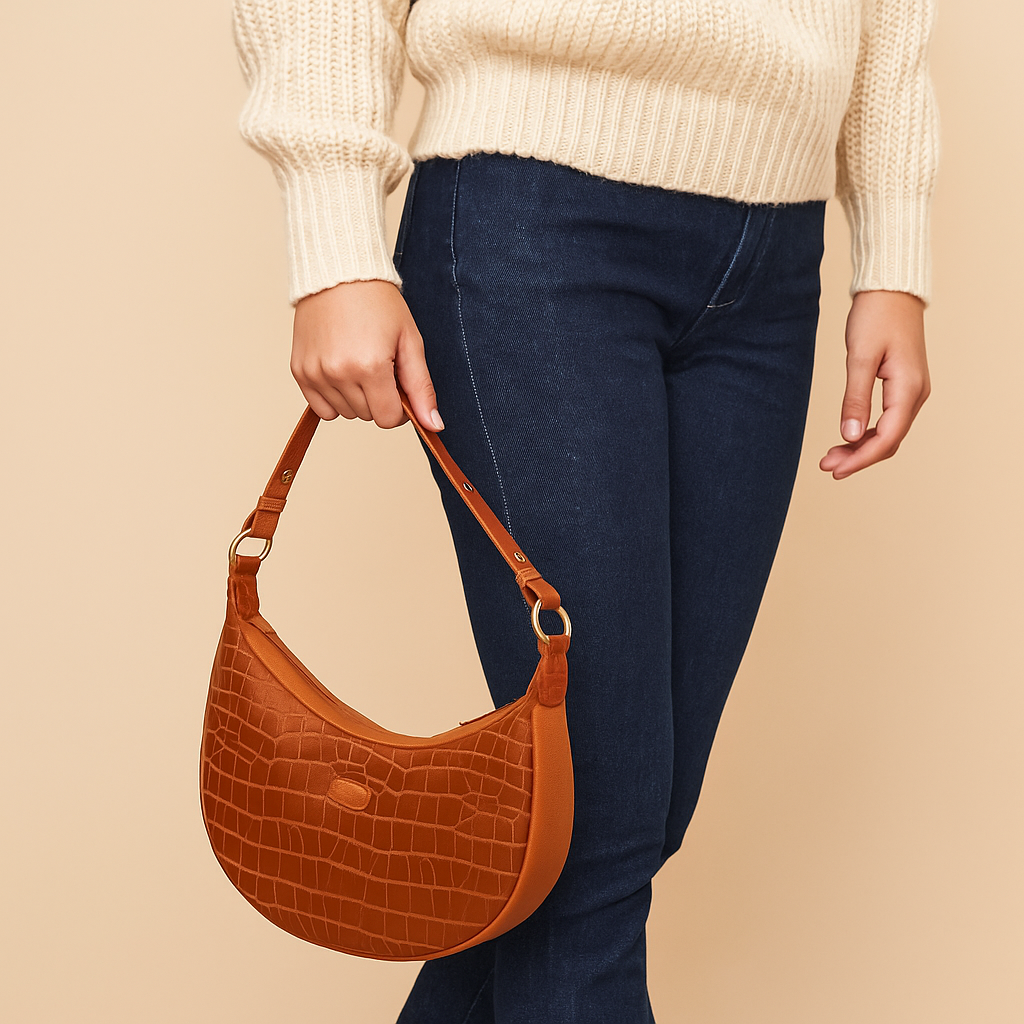 Omax Tan Halfmoon Design Genuine Leather Sling Bag LTHRL5