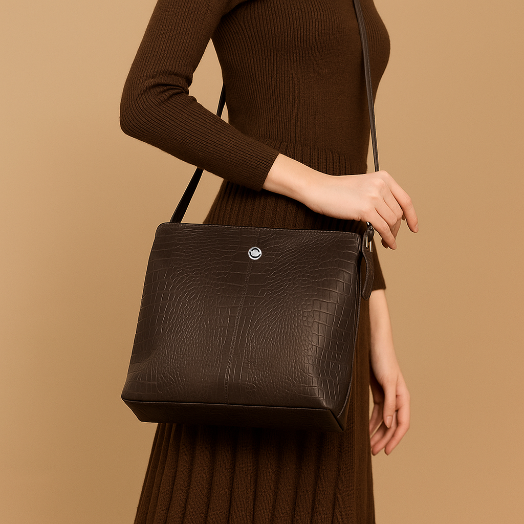Omax Unique Design Brown Croco Genuine Leather Tote Handbag for Women FL14