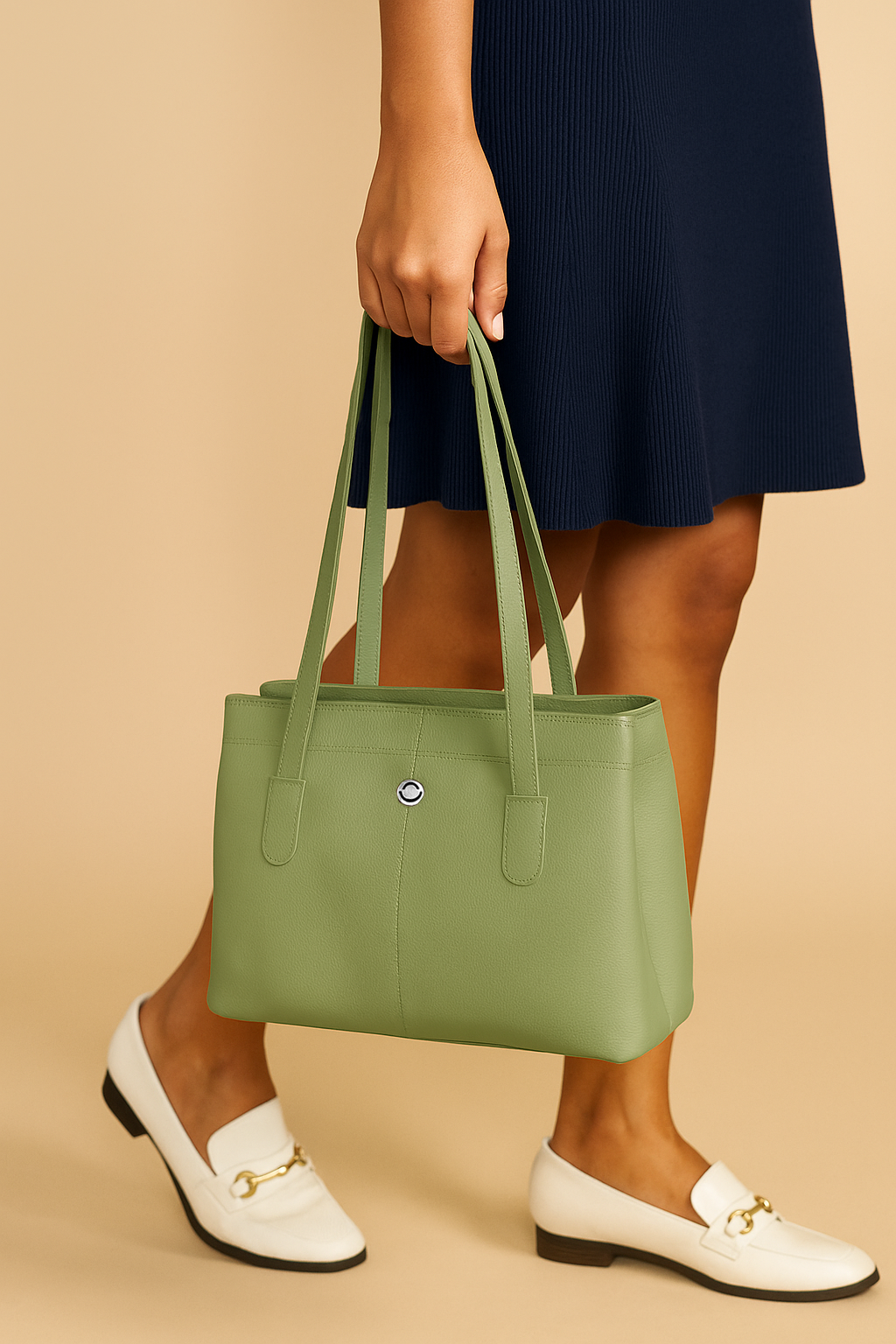 Omax Olive Genuine Leather Double Compartment Shoulder Handbag for Women LTHRL6