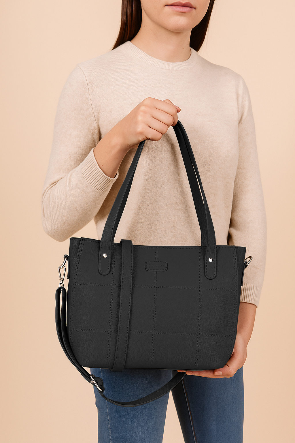 Omax Black Genuine Leather Handbag Bag LTHRL06