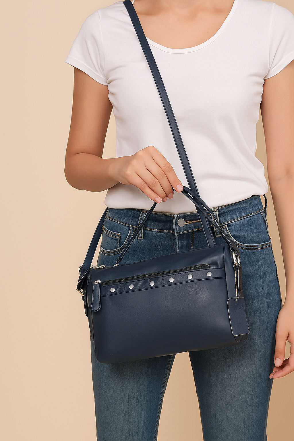 Omax Blue Genuine Leather Muilti Compartment Siling Bag for Women - FL24