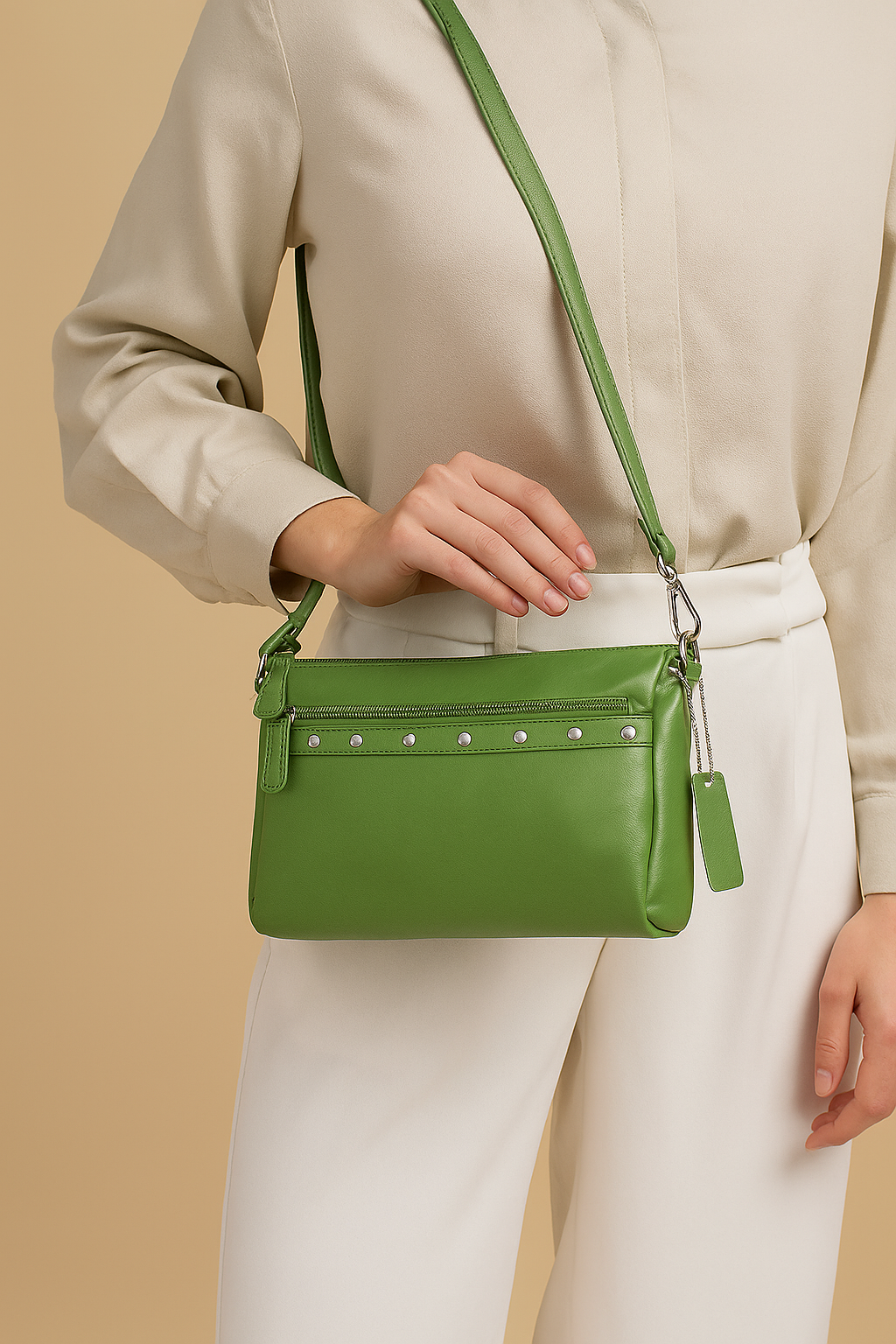 Omax Olive Genuine Leather Muilti Compartment Siling Bag for Women - FL24