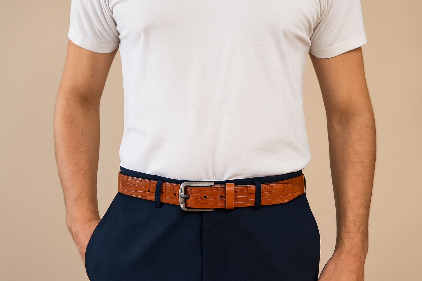 Omax Tan Genuine Leather Premium Braided Belts for men BLTBTL027