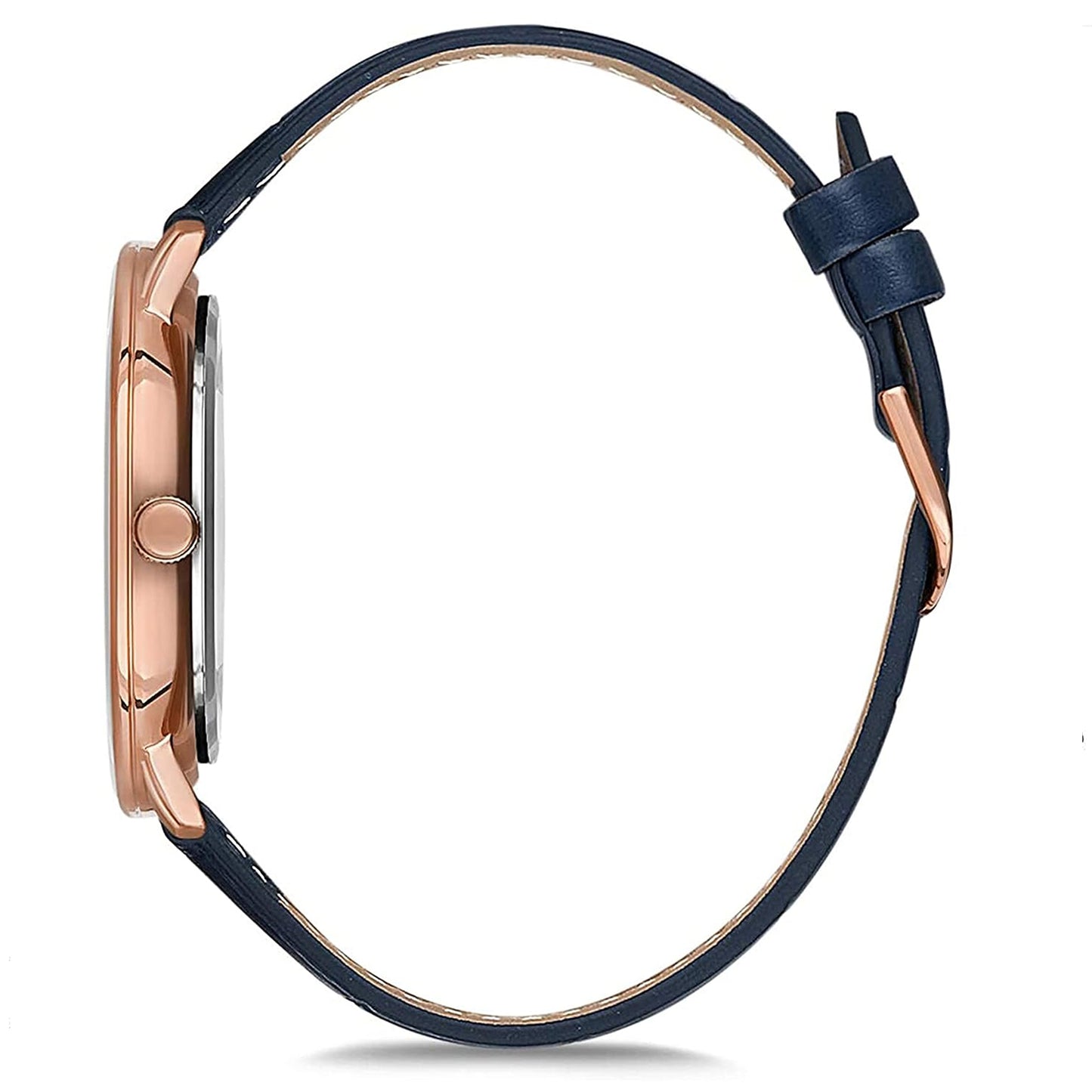 OMAX Blue Dial Blue Genuine Leather Strap with Rose Gold Case & Index Watch for Men-DC001R44I