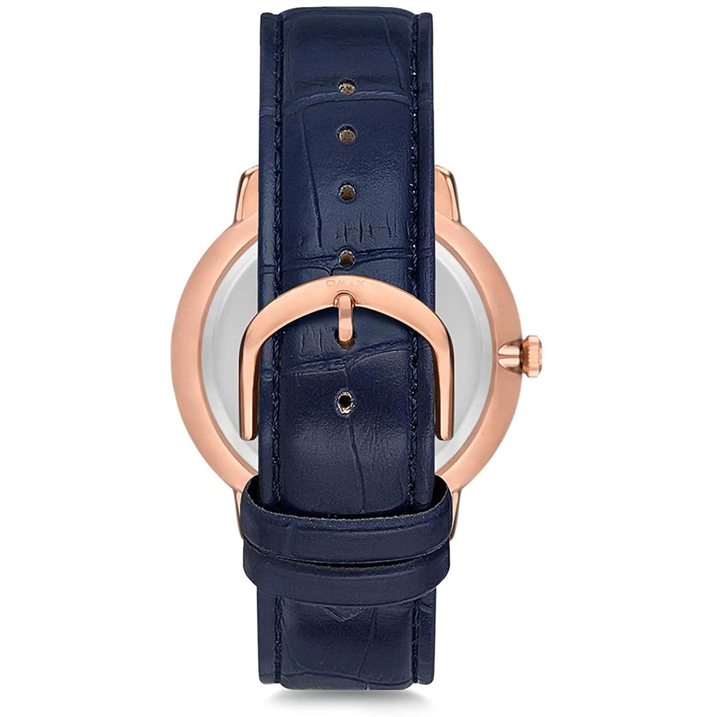 OMAX Blue Dial Blue Genuine Leather Strap with Rose Gold Case & Index Watch for Men-DC001R44I