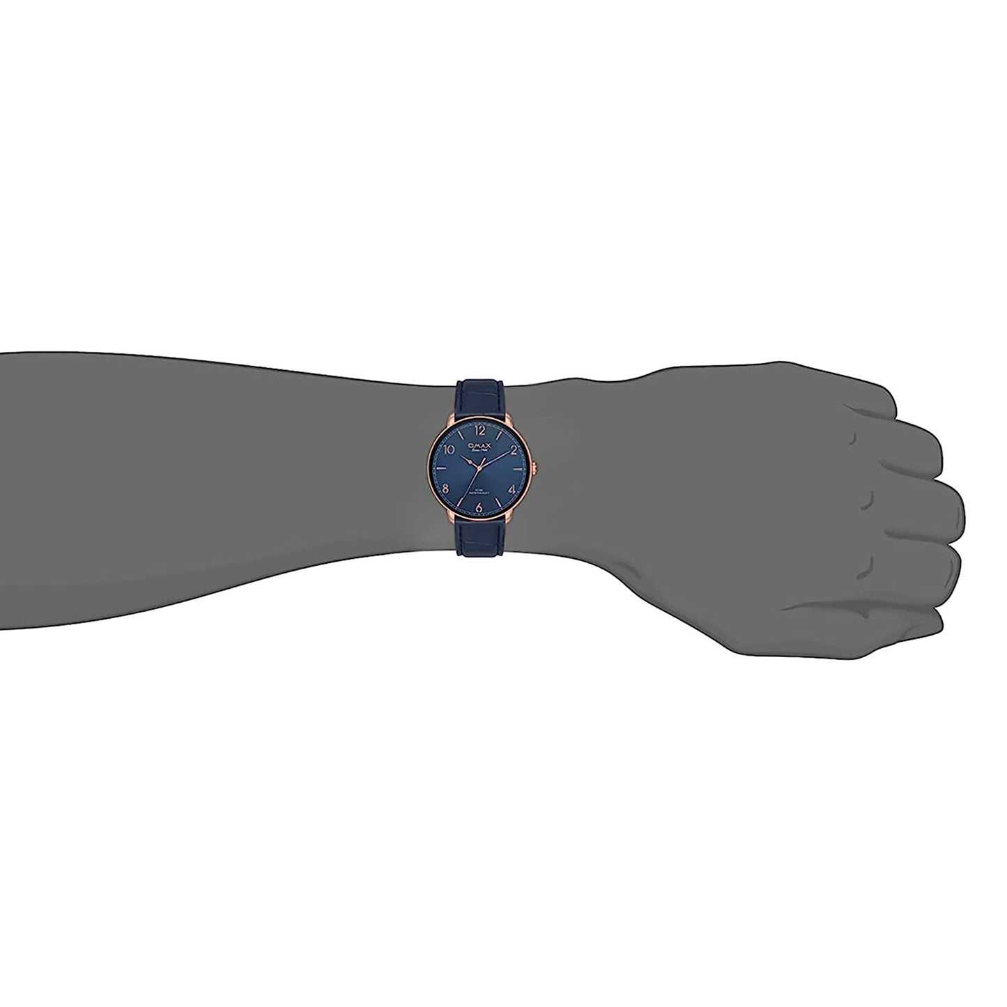 OMAX Blue Dial Blue Genuine Leather Strap with Rose Gold Case & Index Watch for Men-DC001R44I
