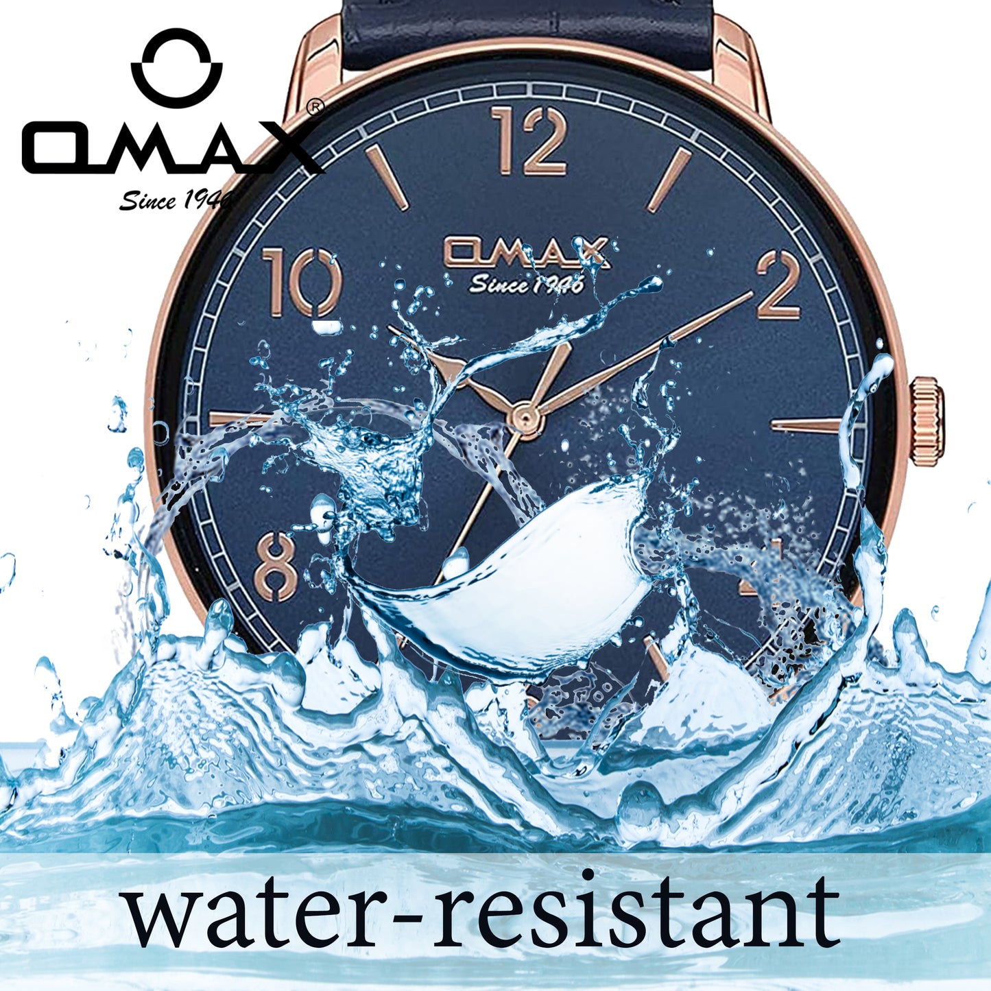 OMAX Blue Dial Blue Genuine Leather Strap with Rose Gold Case & Index Watch for Men-DC001R44I